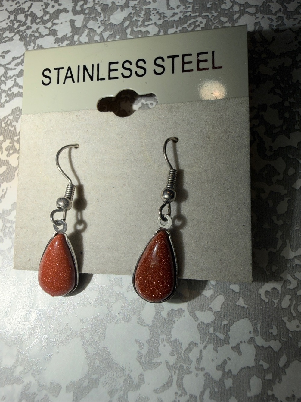 Goldstone Teardrop Dangle Earrings